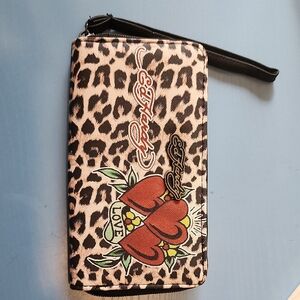 Leopard Print Wallet with Red Heart Design
